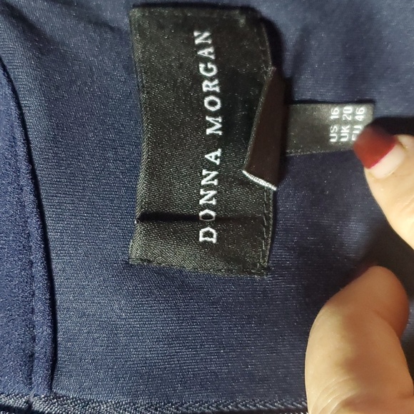 Donna Morgan Stretch Mock Neck Mini Sheath Dress Navy Blue - Picture 7 of 12